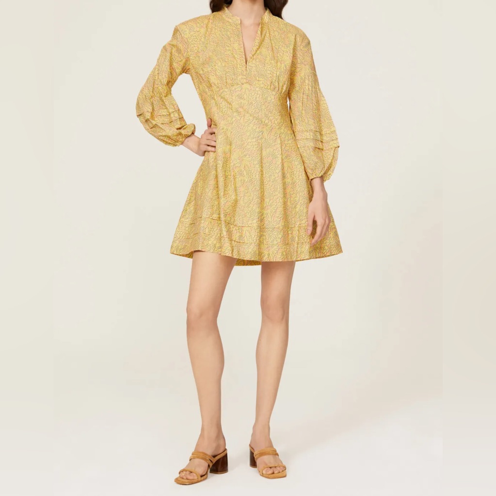 Derek Lam Collective Yellow Floral Long Sleeve Mini Dress